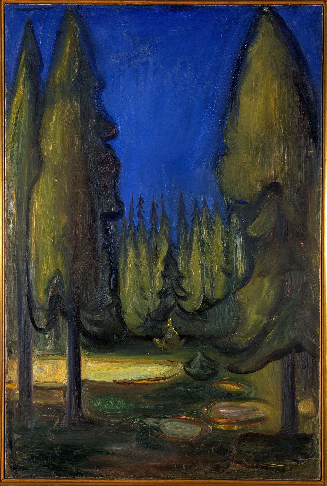 Reproduction du tableau « forêt d'épicéas - Edvard Munch » par Alpha Reproduction en peinture à l’huile