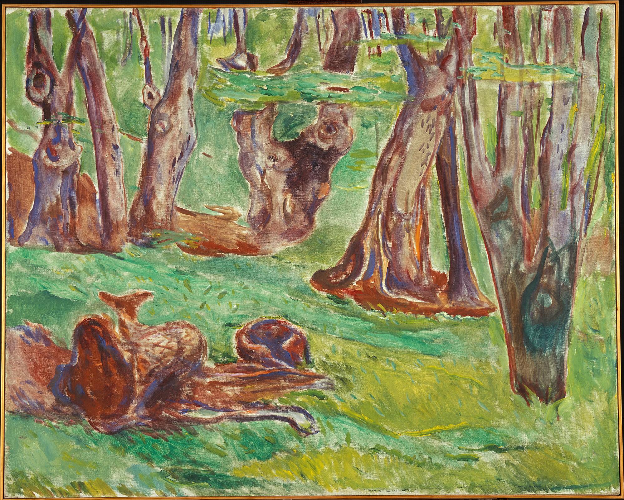 Reproduction du tableau « Troncs d'arbres rugueux en été - Edvard Munch » par Alpha Reproduction en peinture à l’huile