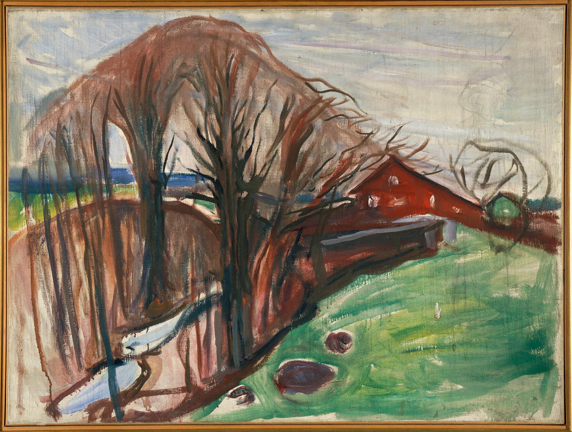 Reproduction du tableau « Paysage de printemps à la maison rouge - Edvard Munch » par Alpha Reproduction en peinture à l’huile
