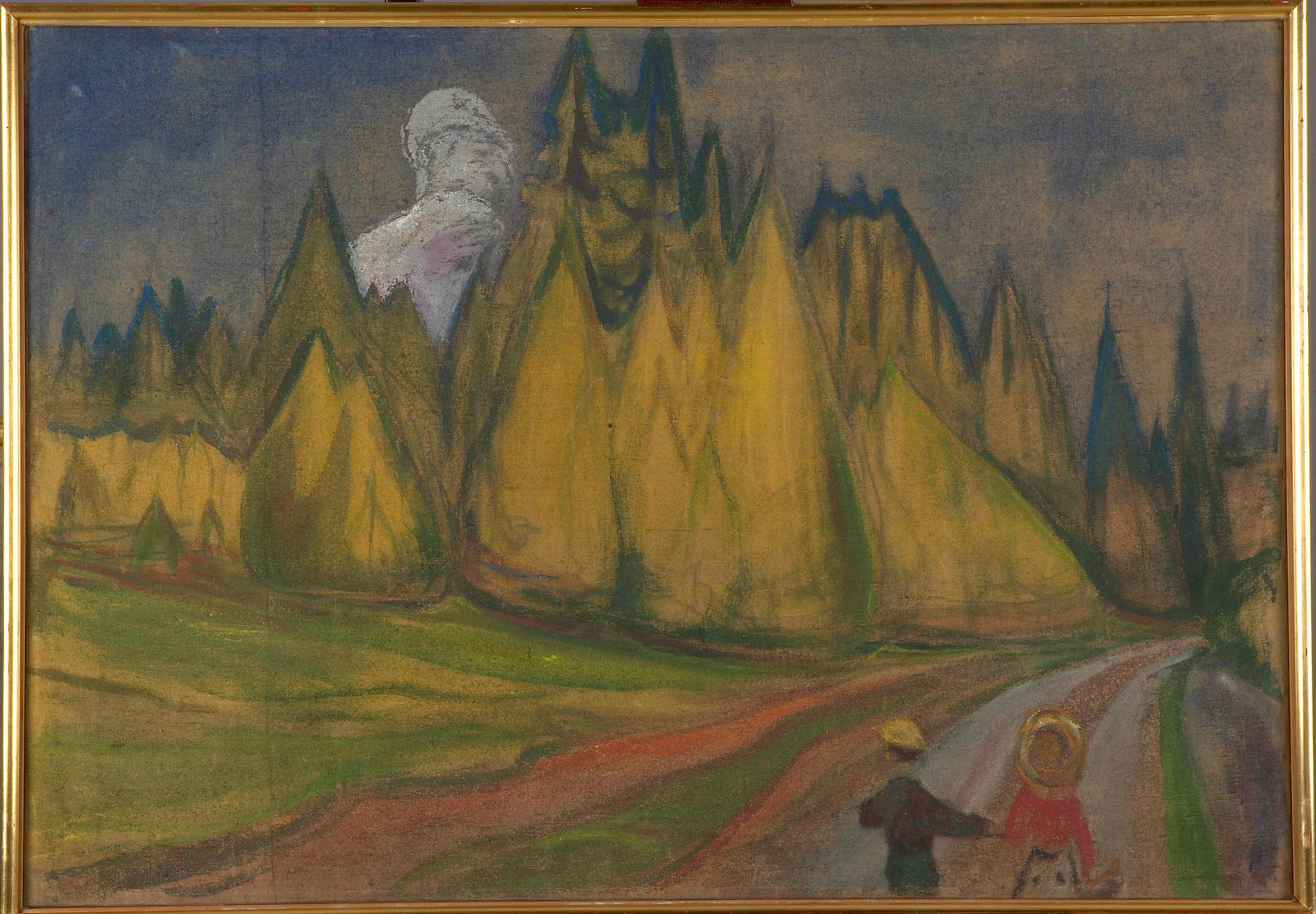 Reproduction du tableau « Deux Enfants sur le chemin de la forêt enchantée - Edvard Munch » par Alpha Reproduction en peinture à l’huile