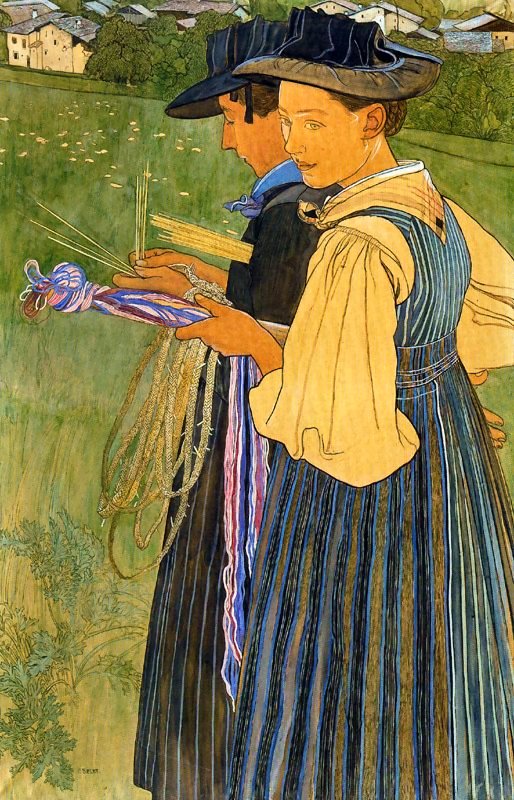 Les Tresseuses de paille, Ernest Biéler, vers 1910, Tempera sur panneau