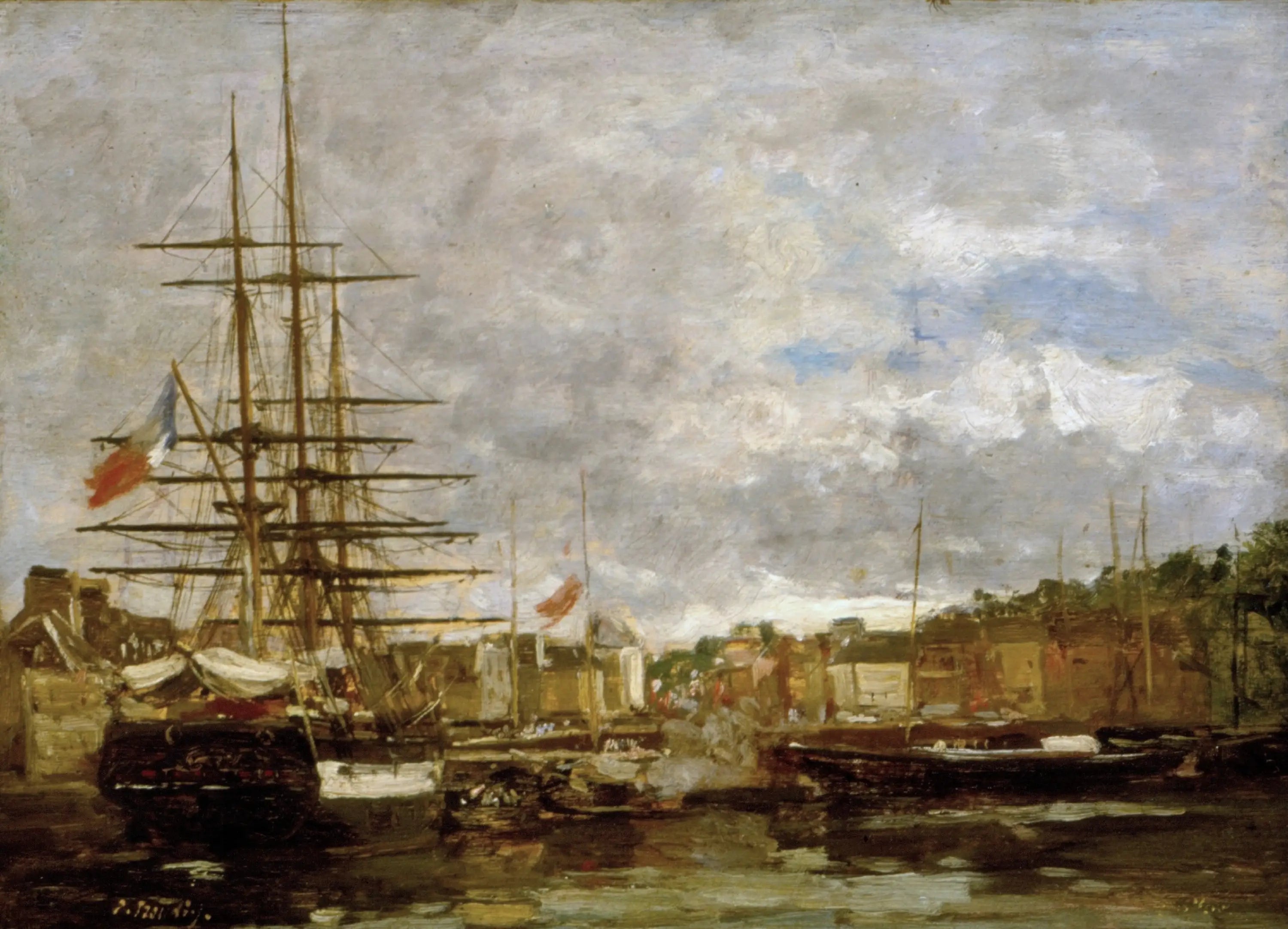 Reproduction du tableau « Honfleur - Navires amarrés dans le port - Eugène Boudin » par Alpha Reproduction en peinture à l’huile