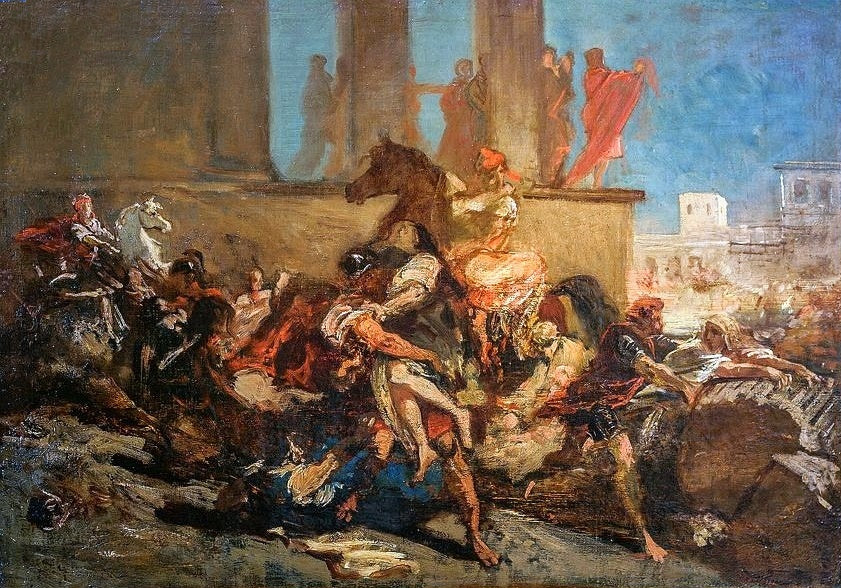 Reproduction du tableau « L'enlèvement des Sabines. - Eugène Delacroix » par Alpha Reproduction en peinture à l’huile