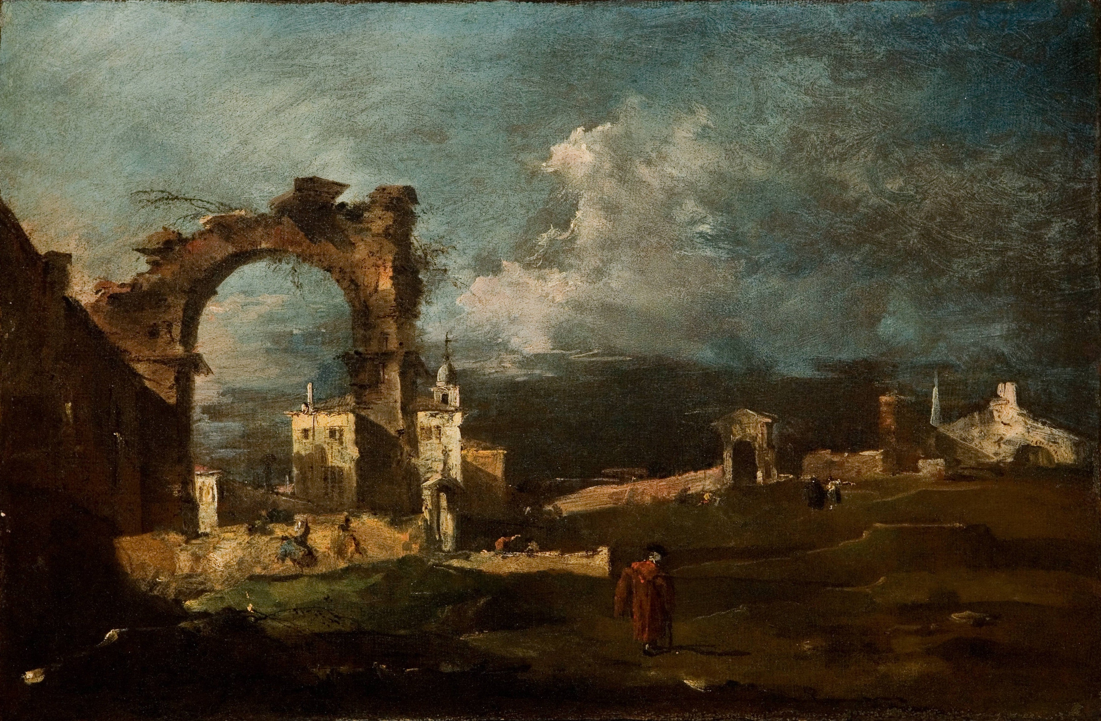 Caprice avec ruines d'un arc et une villa dans l'arrière-plan - Francesco Guardi