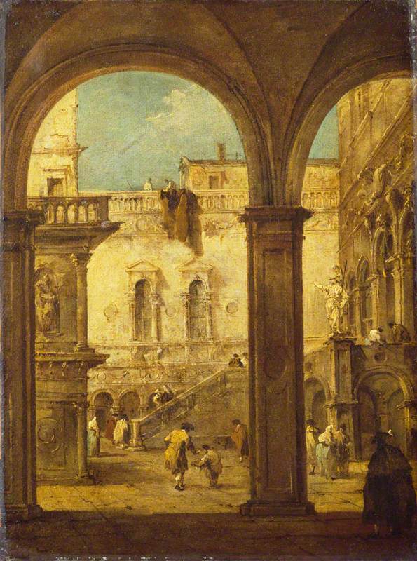 Capriccio avec la cour du palais des Doges - Francesco Guardi