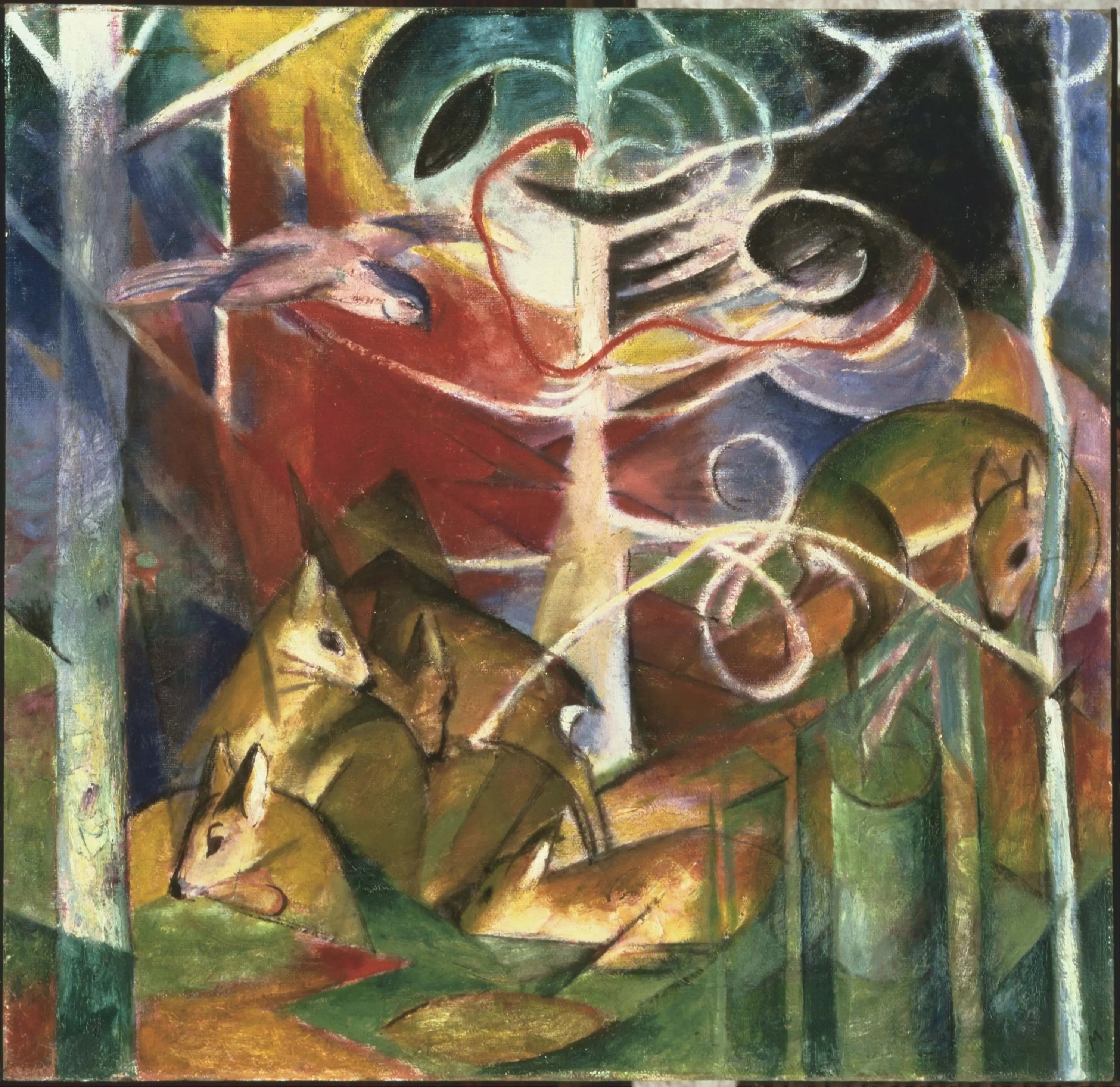 Reproduction du tableau « Cerfs dans la forêt I - Franz Marc » par Alpha Reproduction en peinture à l’huile
