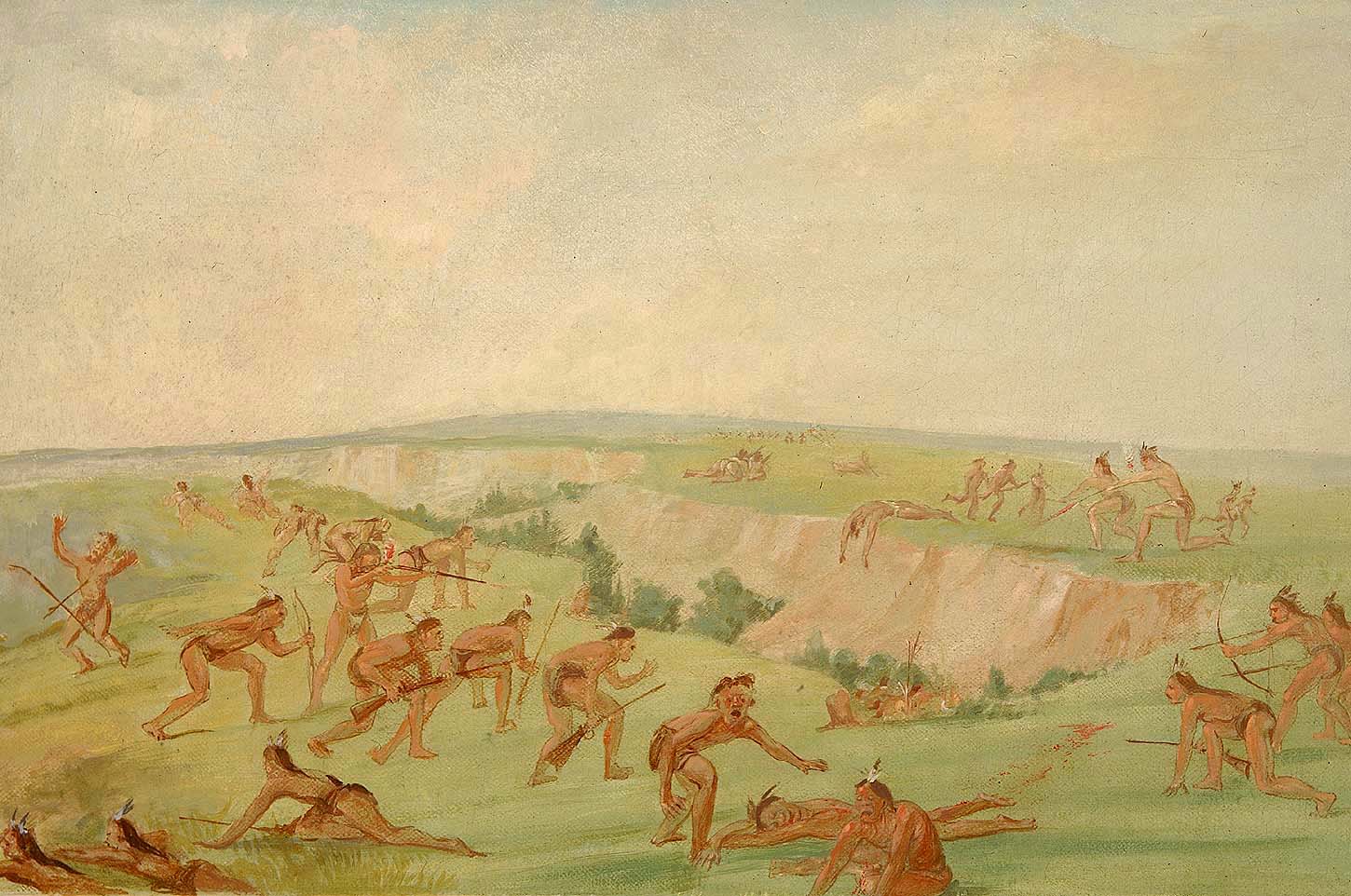Mandan attaquant un groupe d'Arikara - George Catlin