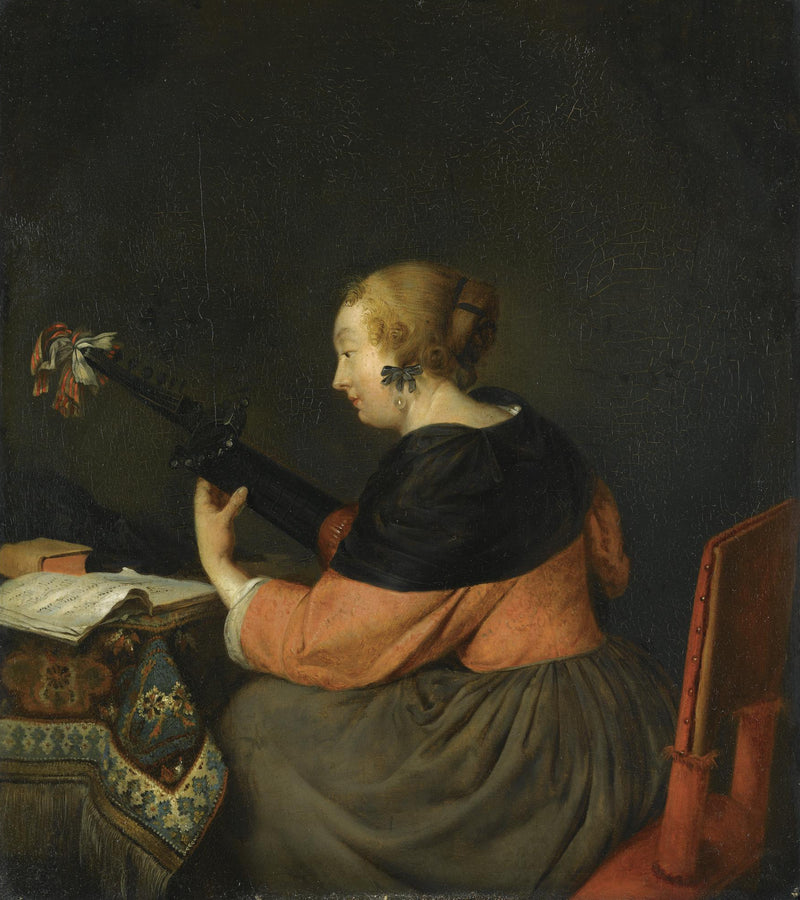 Une dame assise jouant du luth - Gerard ter Borch