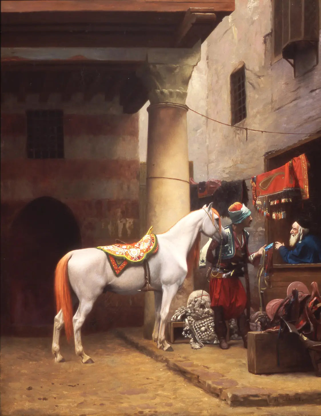 Reproduction du tableau « Le bazar de la selle, Le Caire - Jean-Léon Gérôme » par Alpha Reproduction en peinture à l’huile