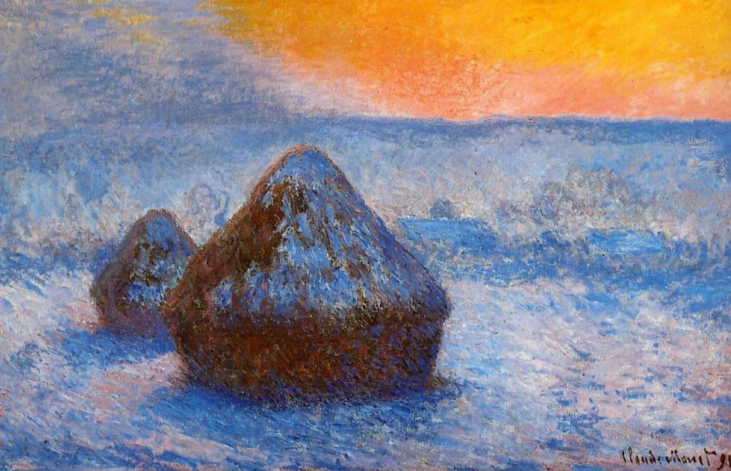 « أكوام الحبوب، تأثير الثلج عند الغسق » – كلود مونيه (1891)