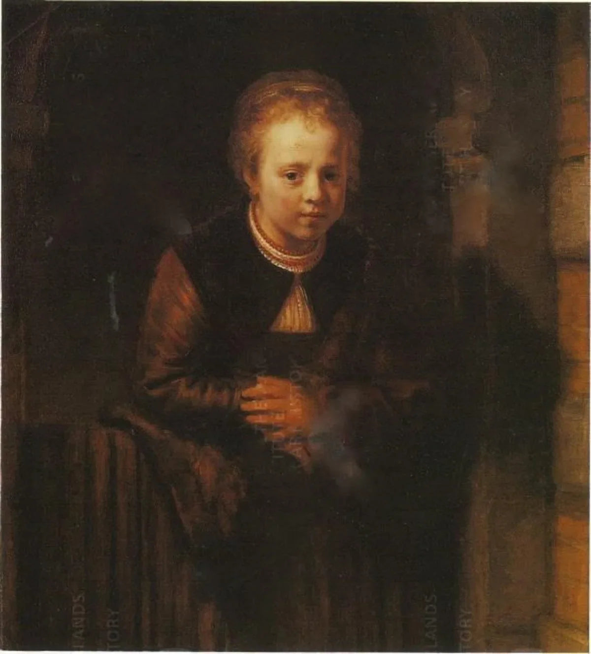 Fille à une porte entrouverte - Samuel van Hoogstraten image 1 reproduction de peinture à l’huile