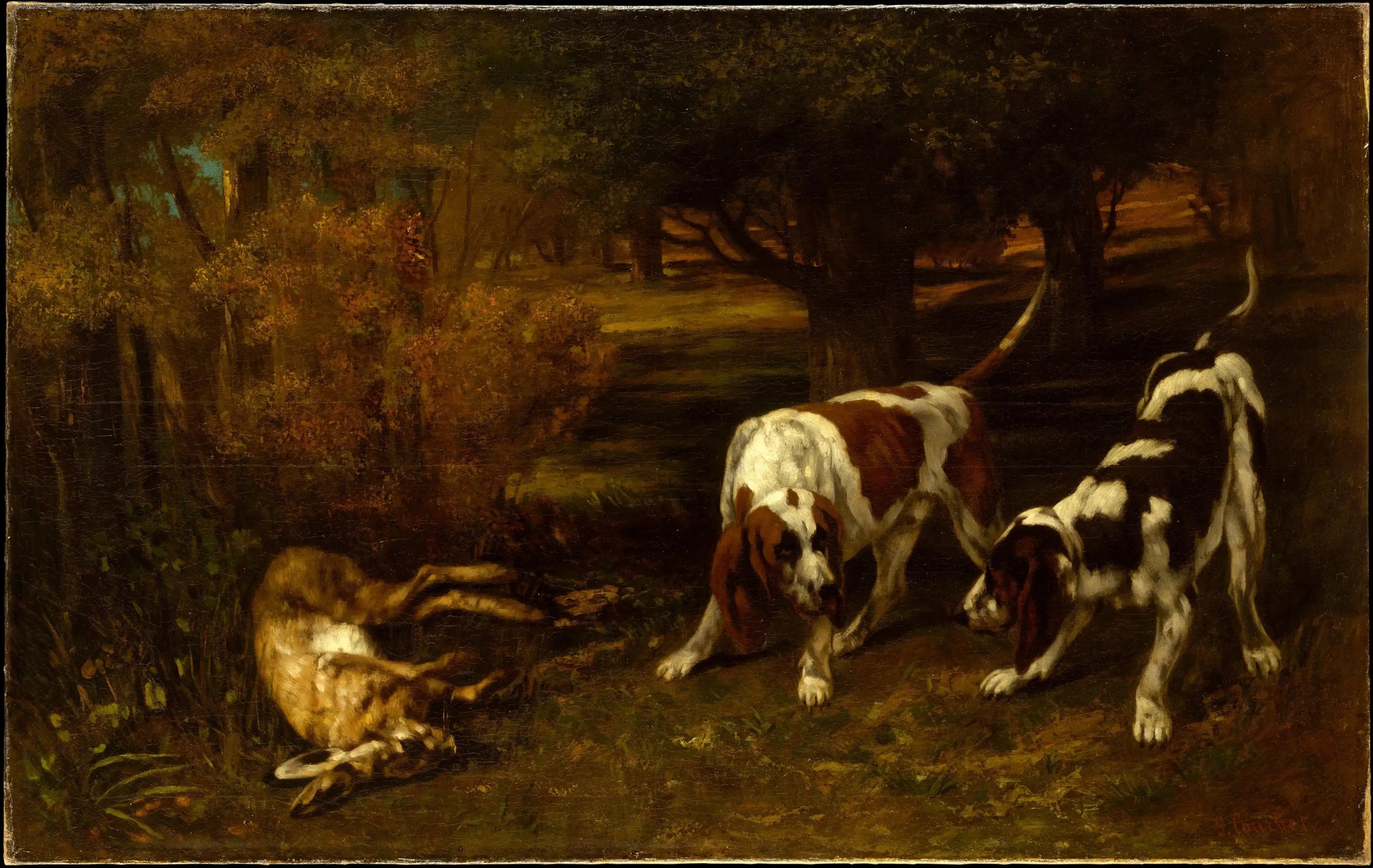 Chiens de chasse et lièvre mort - Gustave Courbet - Alpha Reproduction