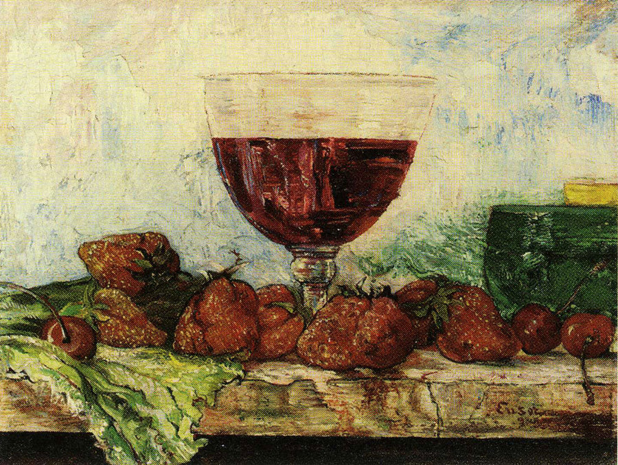 Glass of Red Wine, Strawberries and Cherries - James Ensor
