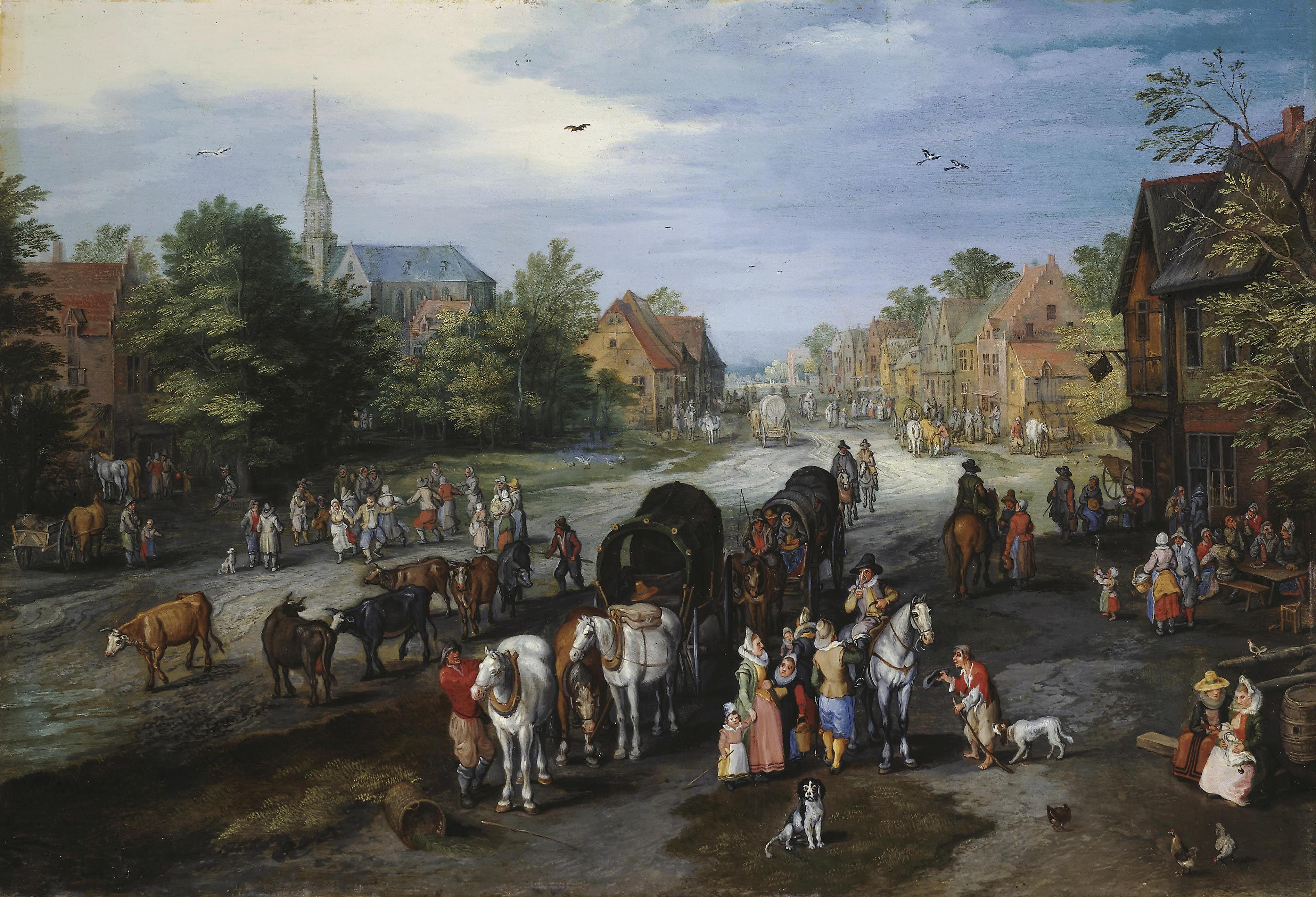 Vue du village de Schelle (rue du village) - Jan Brueghel l'Ancien