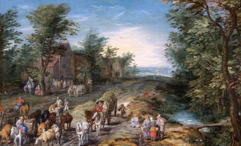 Scène de route avec des voyageurs et du bétail - Jan Brueghel l'Ancien