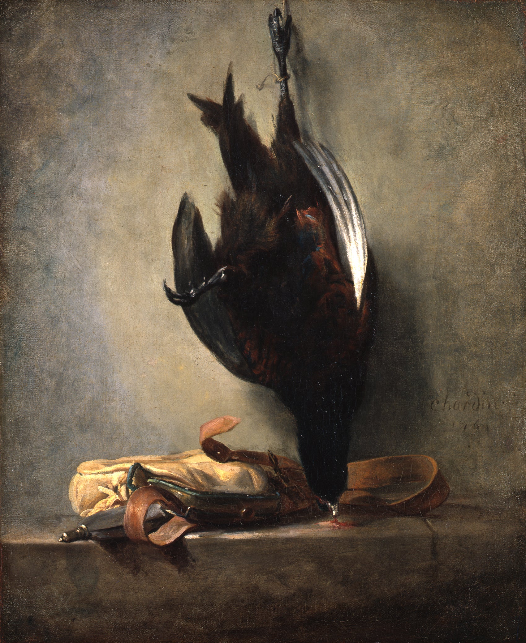 Nature morte avec un faisan mort et un sac de chasse - Jean Siméon Chardin