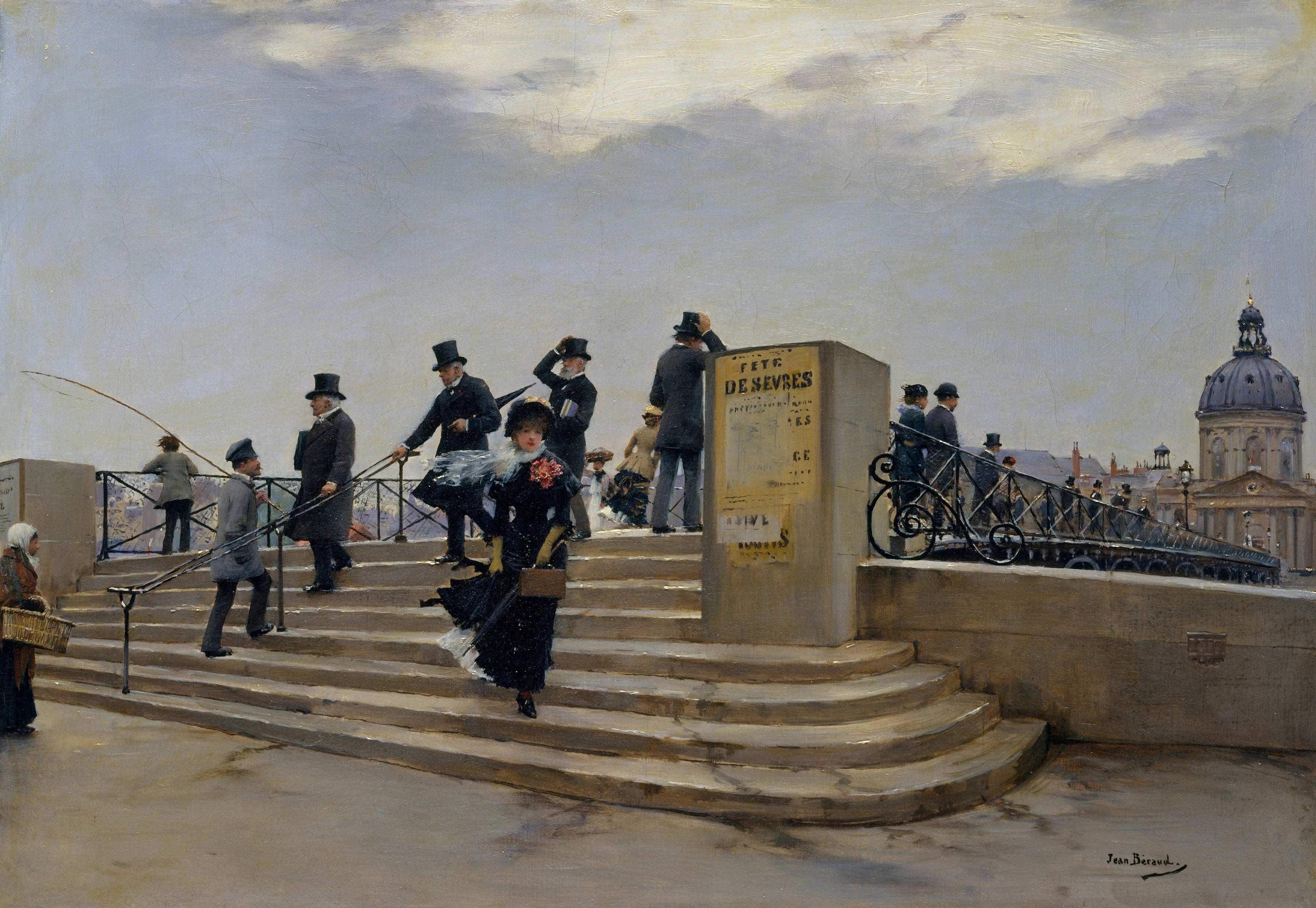 Une journée venteuse sur le Pont des Arts - Jean Béraud