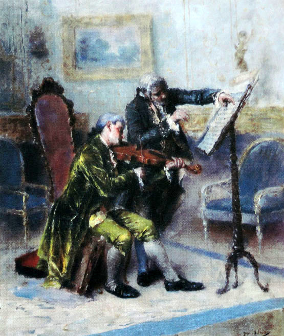 Une mesure difficile — leçon de violon, José Malhoa, 1895