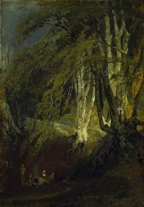 Reproduction du tableau « A Beech Wood with Gypsies round a Campfire - J. M. W. Turner » par Alpha Reproduction en peinture à l’huile