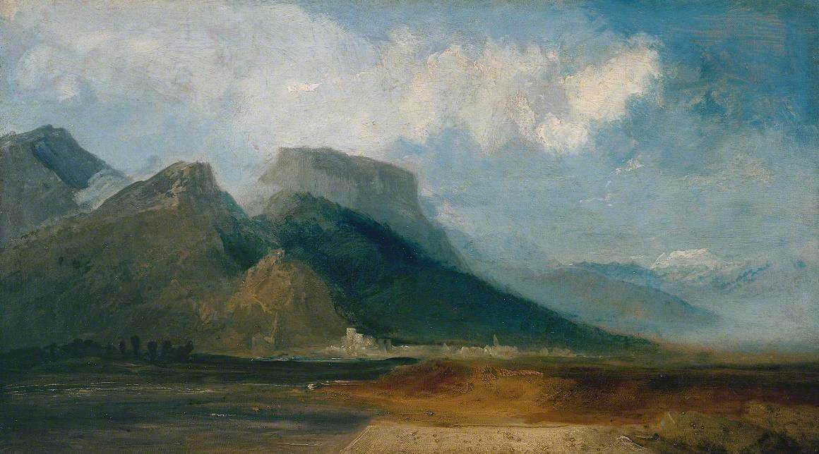 Reproduction du tableau « Grenoble Seen from the River Drac with Mont Blanc in the Distance - J. M. W. Turner » par Alpha Reproduction en peinture à l’huile