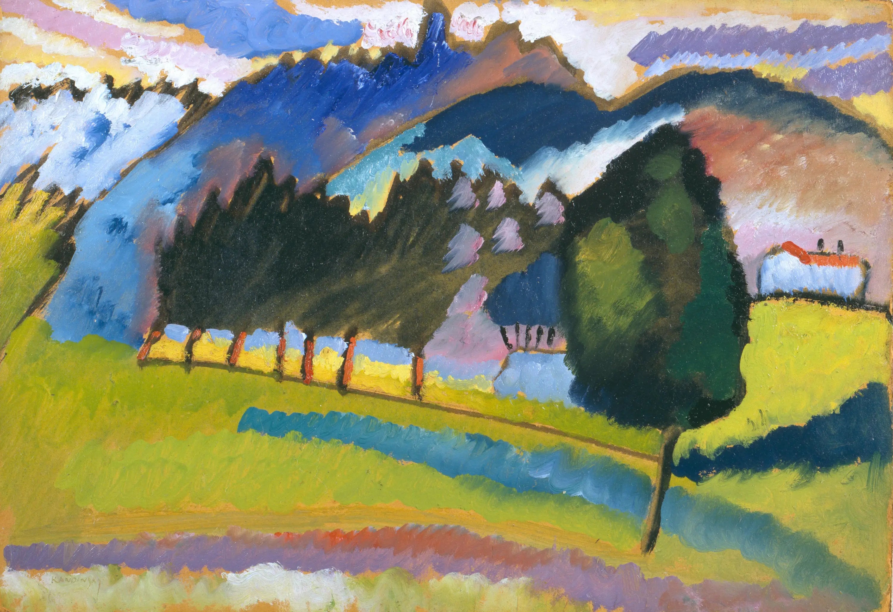 Reproduction du tableau « Paysage avec des collines vallonnées - Vassily Kandinsky » par Alpha Reproduction en peinture à l’huile