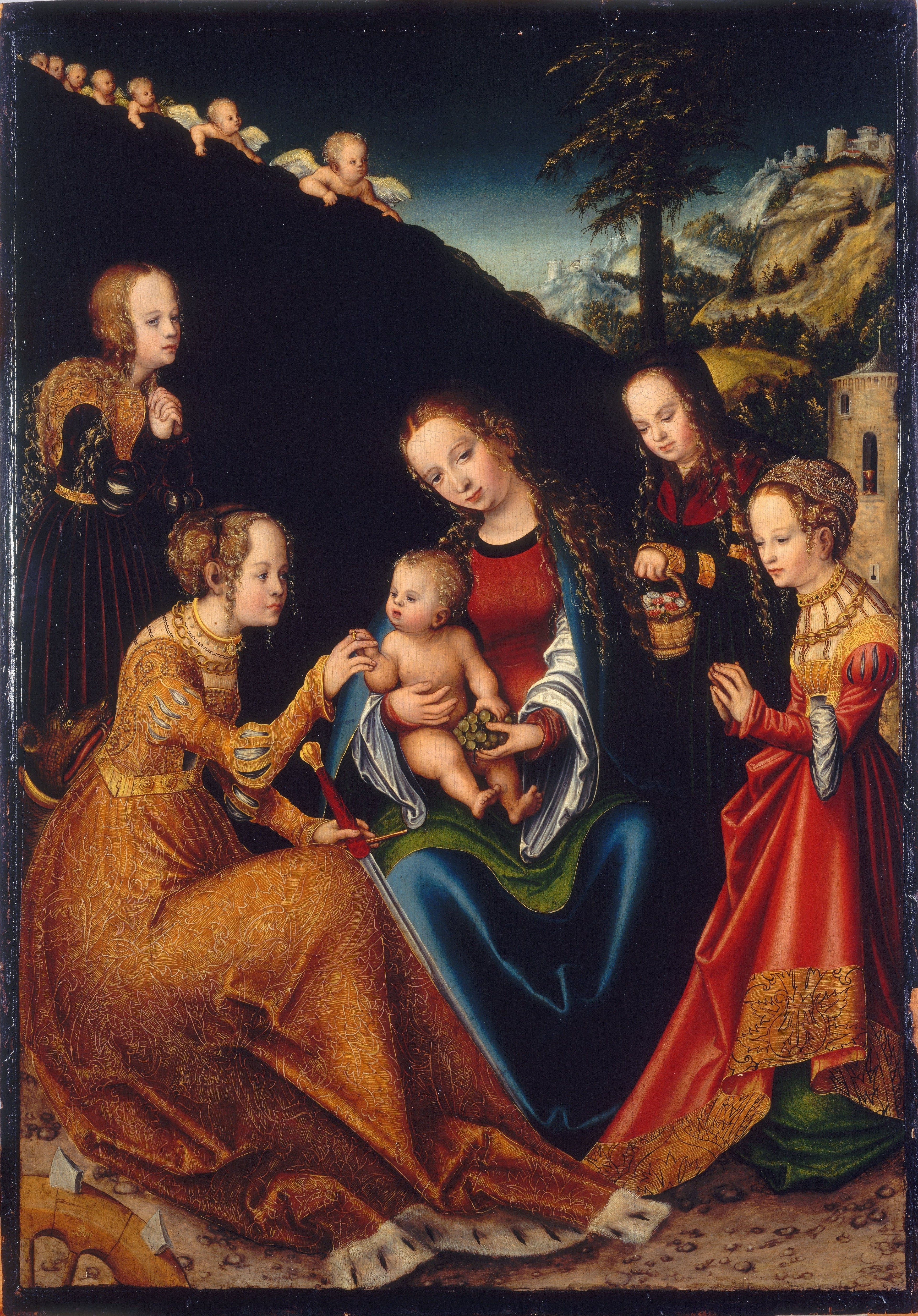 Le mariage mystique de sainte Catherine d'Alexandrie avec les saintes Dorothée, Marguerite et Barbara - Lucas Cranach the Elder