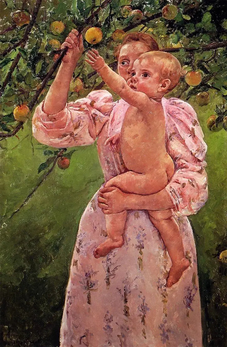 Reproduction du tableau « Bébé tend la main vers une pomme - Mary Cassatt » par Alpha Reproduction en peinture à l’huile