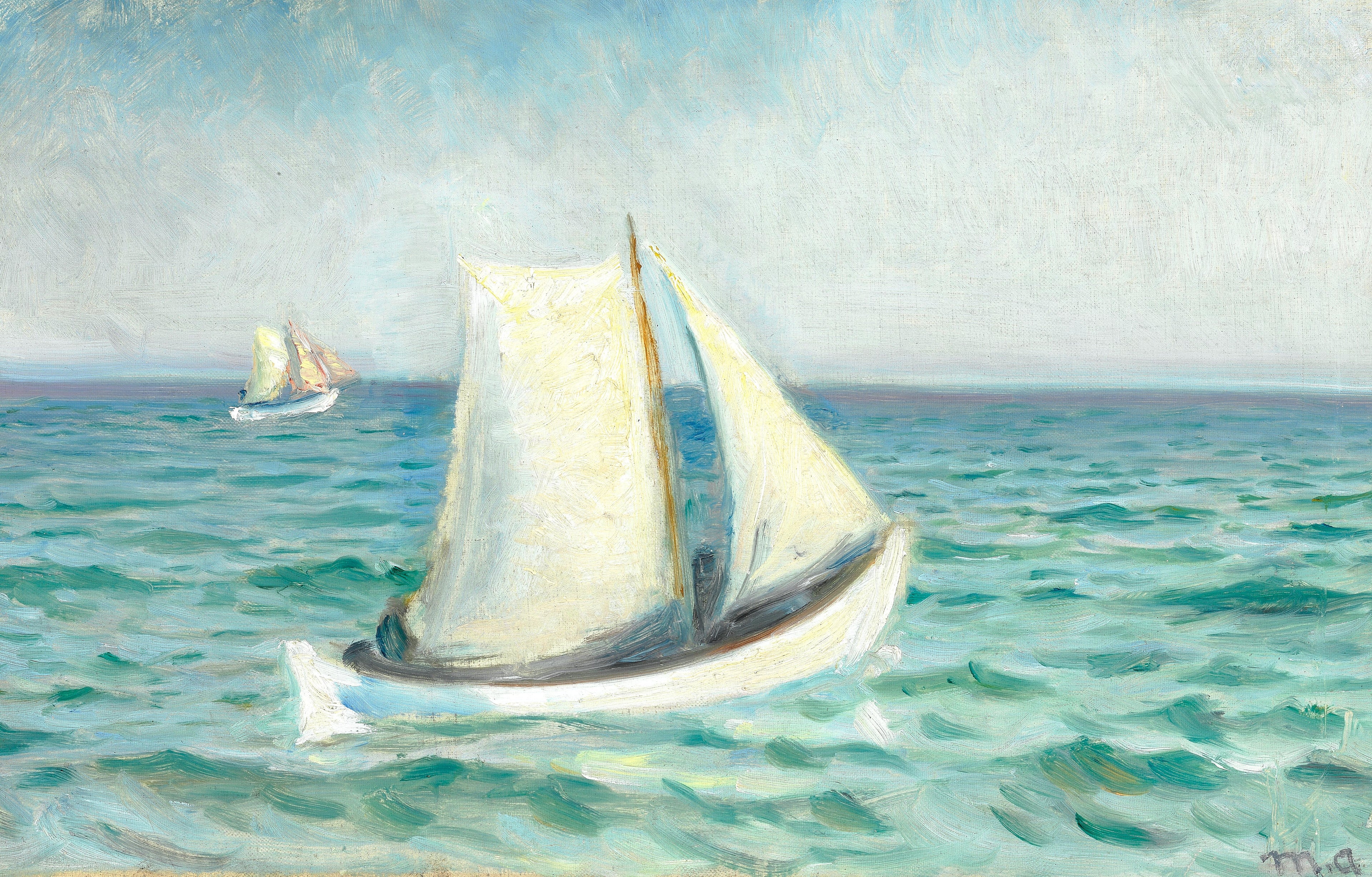Bateaux blancs en mer sous le soleil. Skagen. - Michael Peter Ancher - Alpha Reproduction