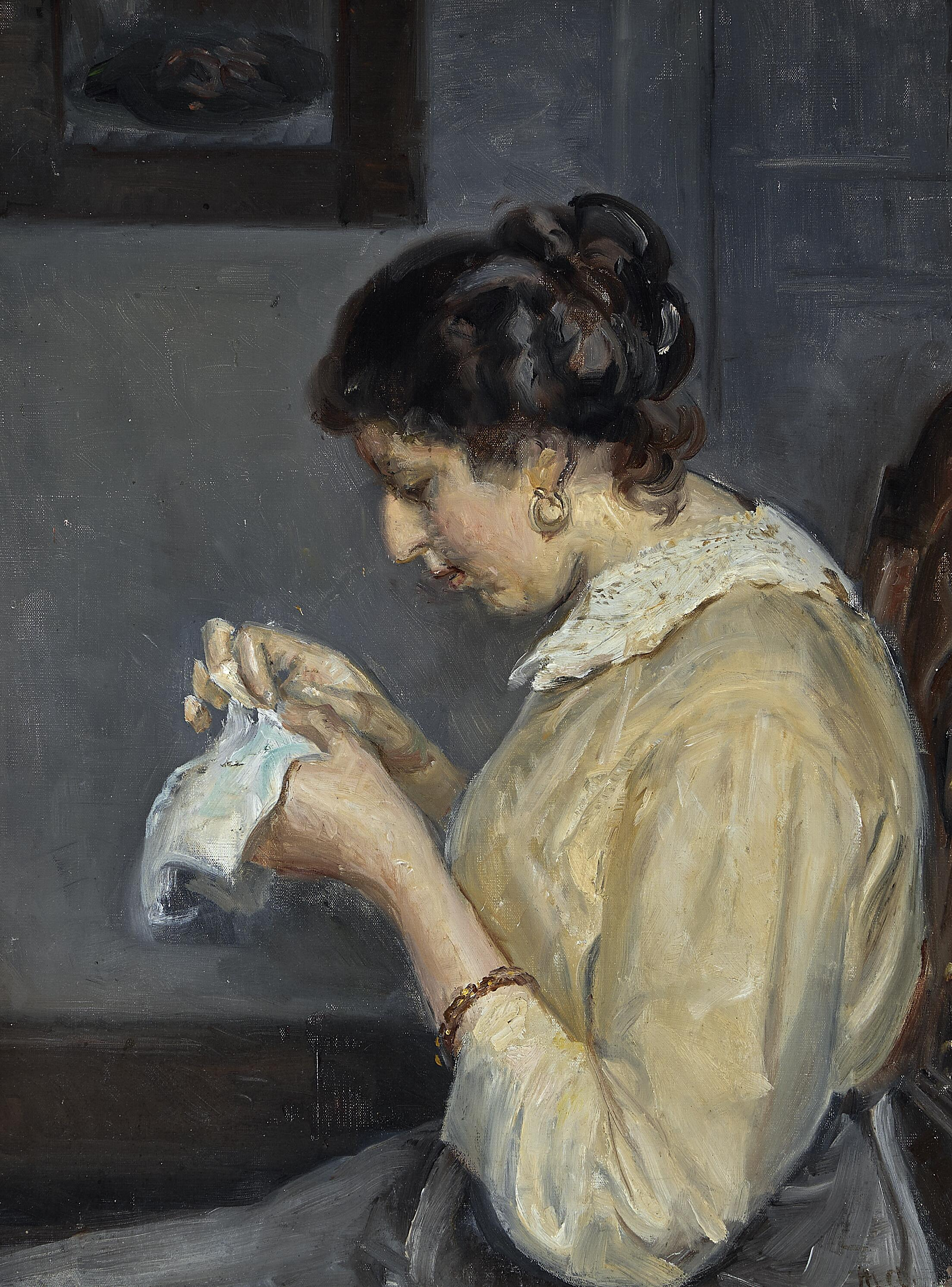 Intérieur avec Henny Brodersen faisant de la broderie. - Michael Peter Ancher - Alpha Reproduction