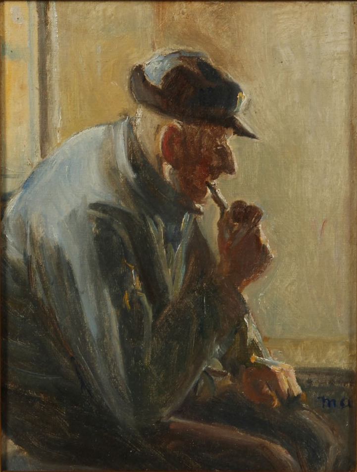 Intérieur avec un pêcheur fumant la pipe. - Michael Peter Ancher - Alpha Reproduction