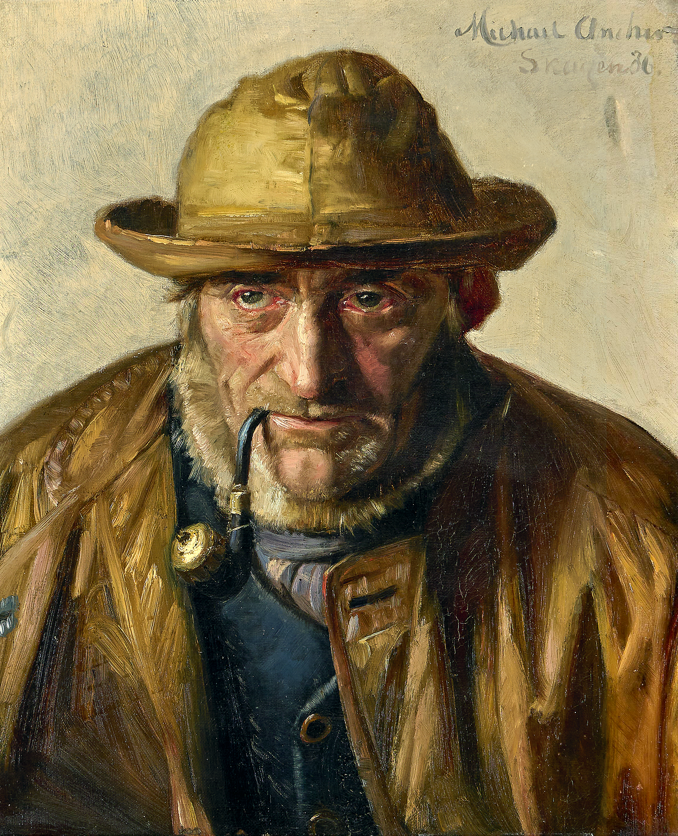 Un pêcheur de Skagen fumant la pipe. 1886. - Michael Peter Ancher image 1 copie de tableau peinte à la main