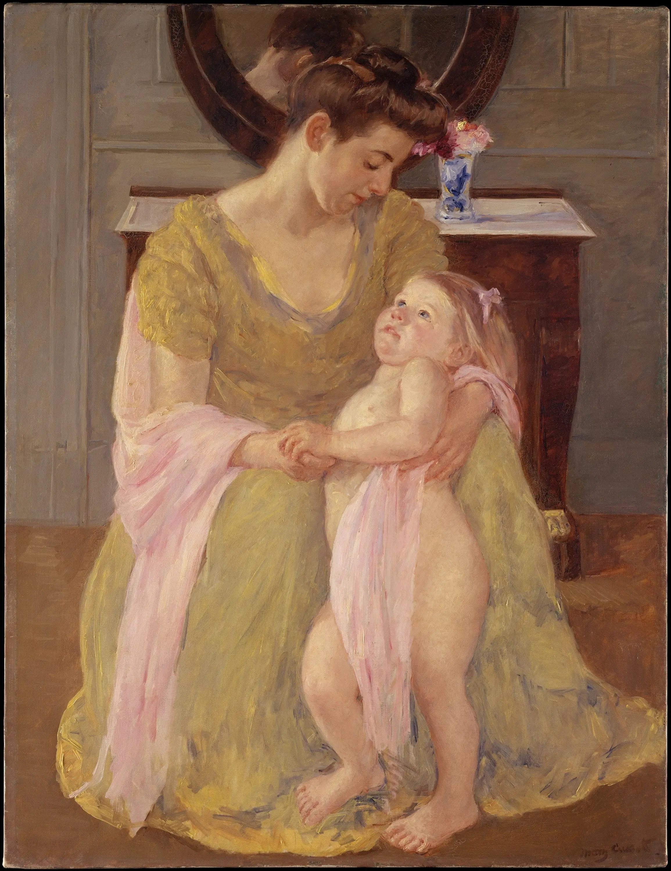 Reproduction du tableau « Mère et enfant avec un foulard rose - Mary Cassatt » par Alpha Reproduction en peinture à l’huile