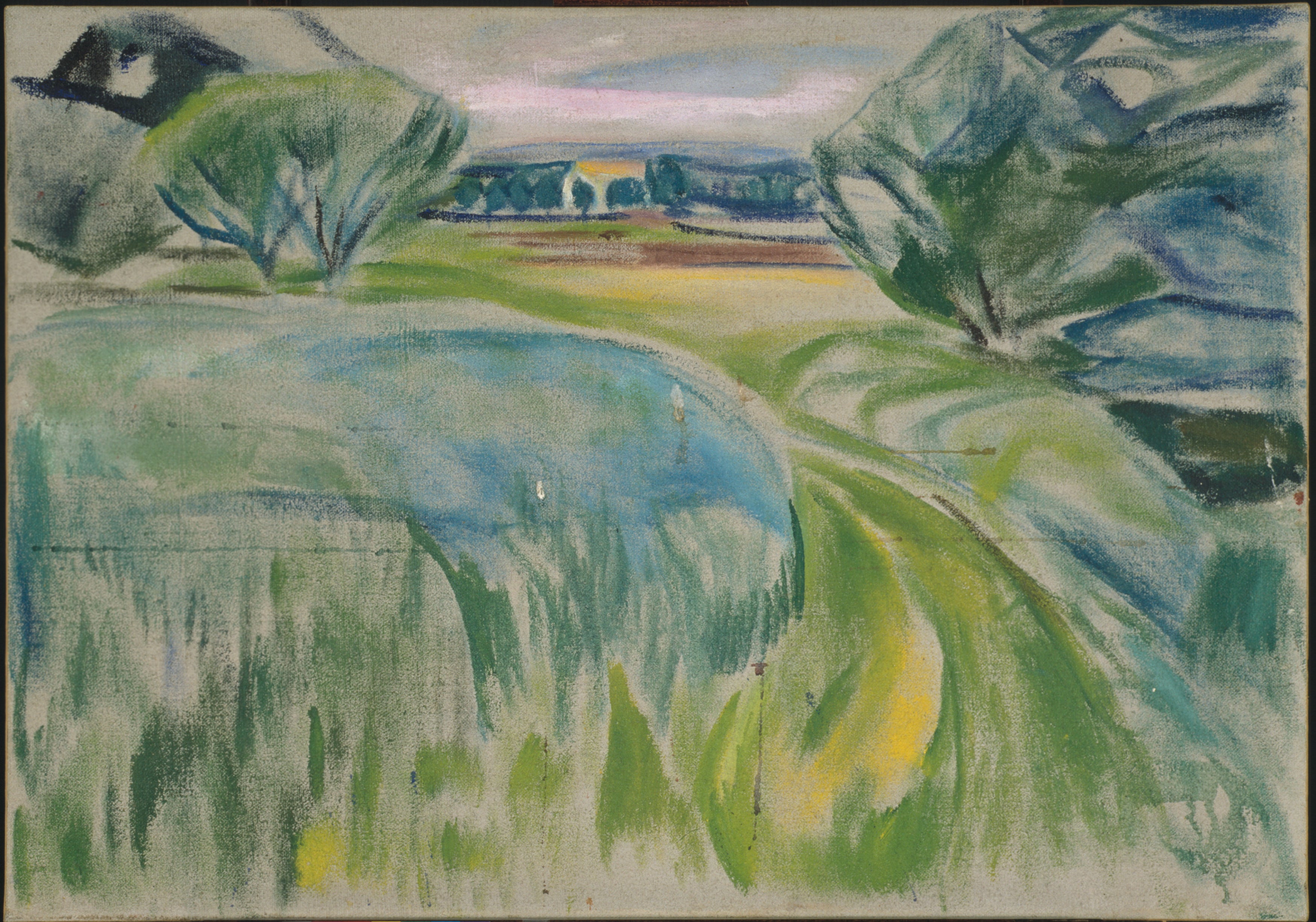 Reproduction du tableau « Paysage aux champs verts - Edvard Munch » par Alpha Reproduction en peinture à l’huile