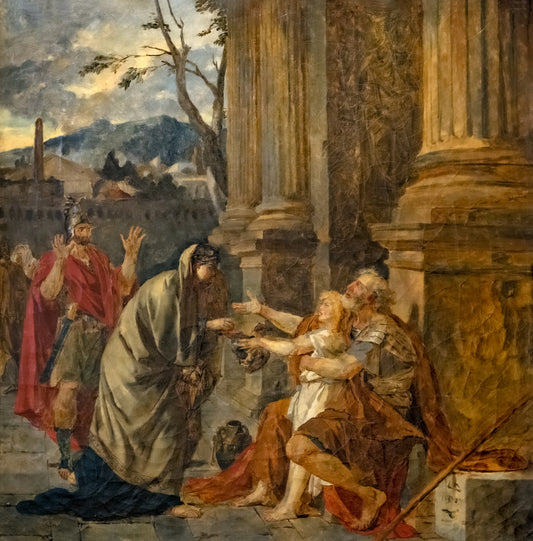 Reproduction du tableau « Bélisaire reconnu par un soldat - Jacques-Louis David » par Alpha Reproduction en peinture à l’huile