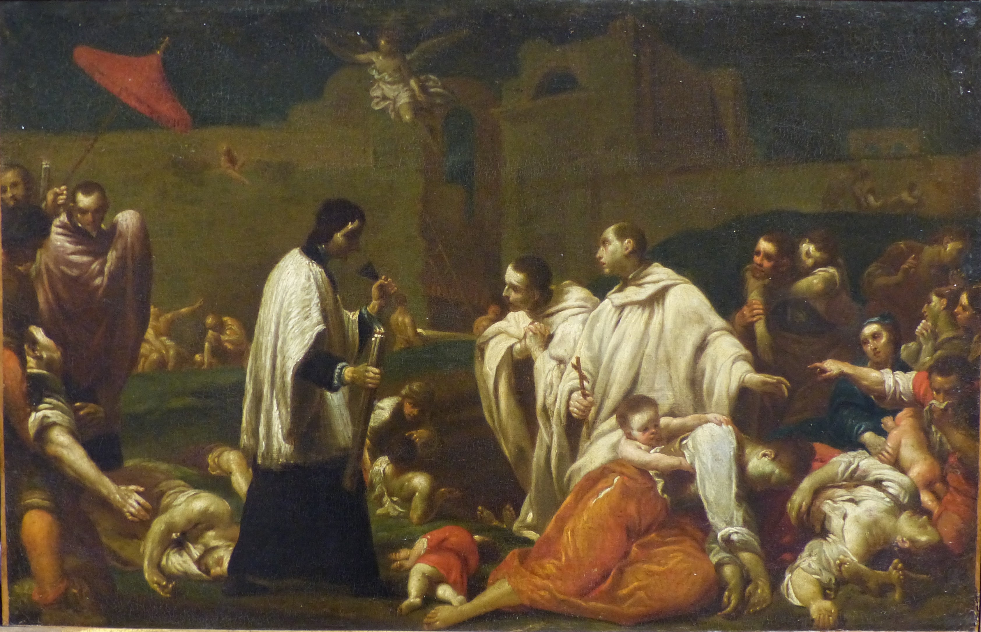 Bartolomeo Tolomeï au milieu des victimes de la peste noire à Sienne en 1348 - Giuseppe Maria Crespi image 1 copie peinte à la main à l’huile
