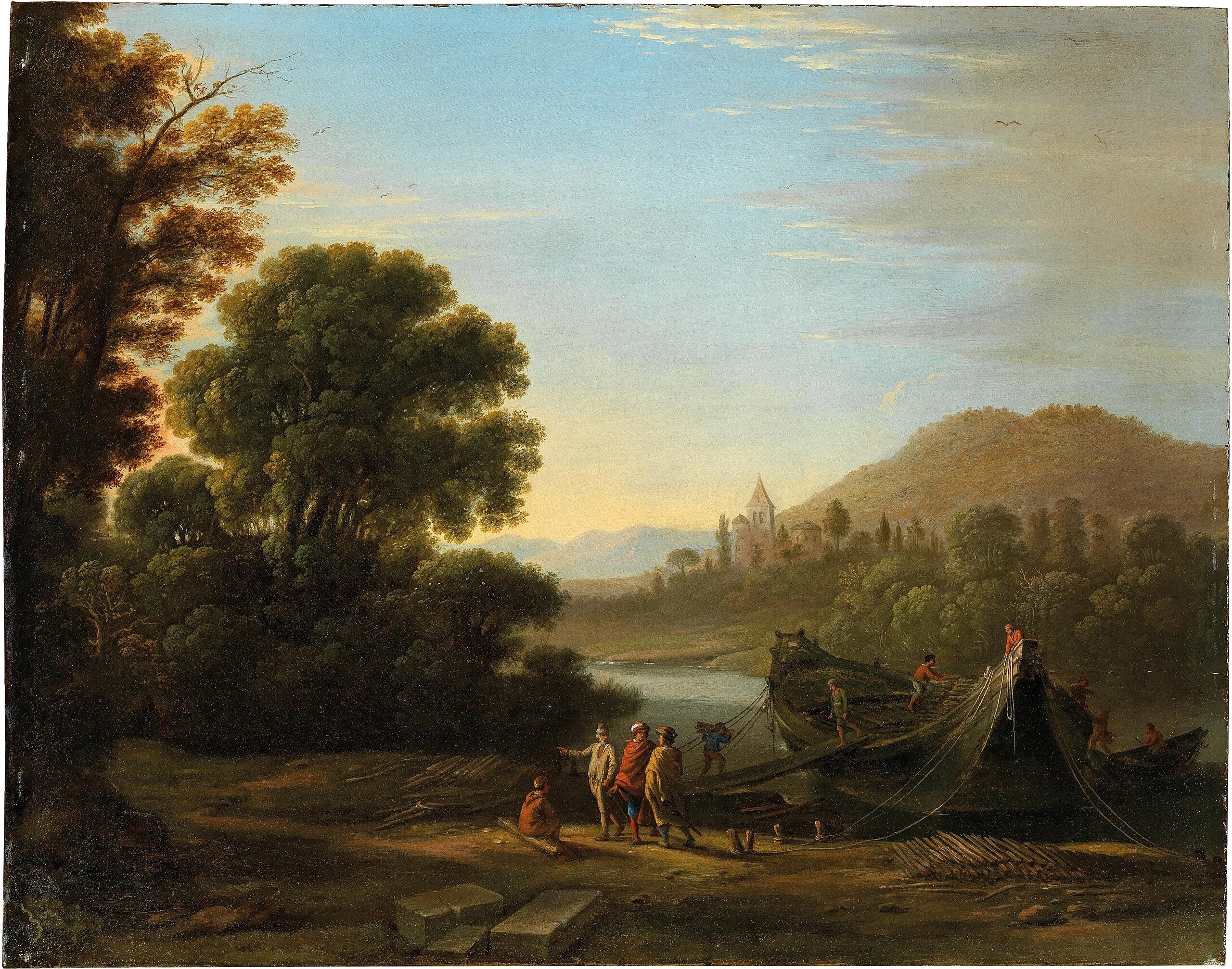 Paysage avec personnages chargeant du bois sur un bateau - Claude Lorrain