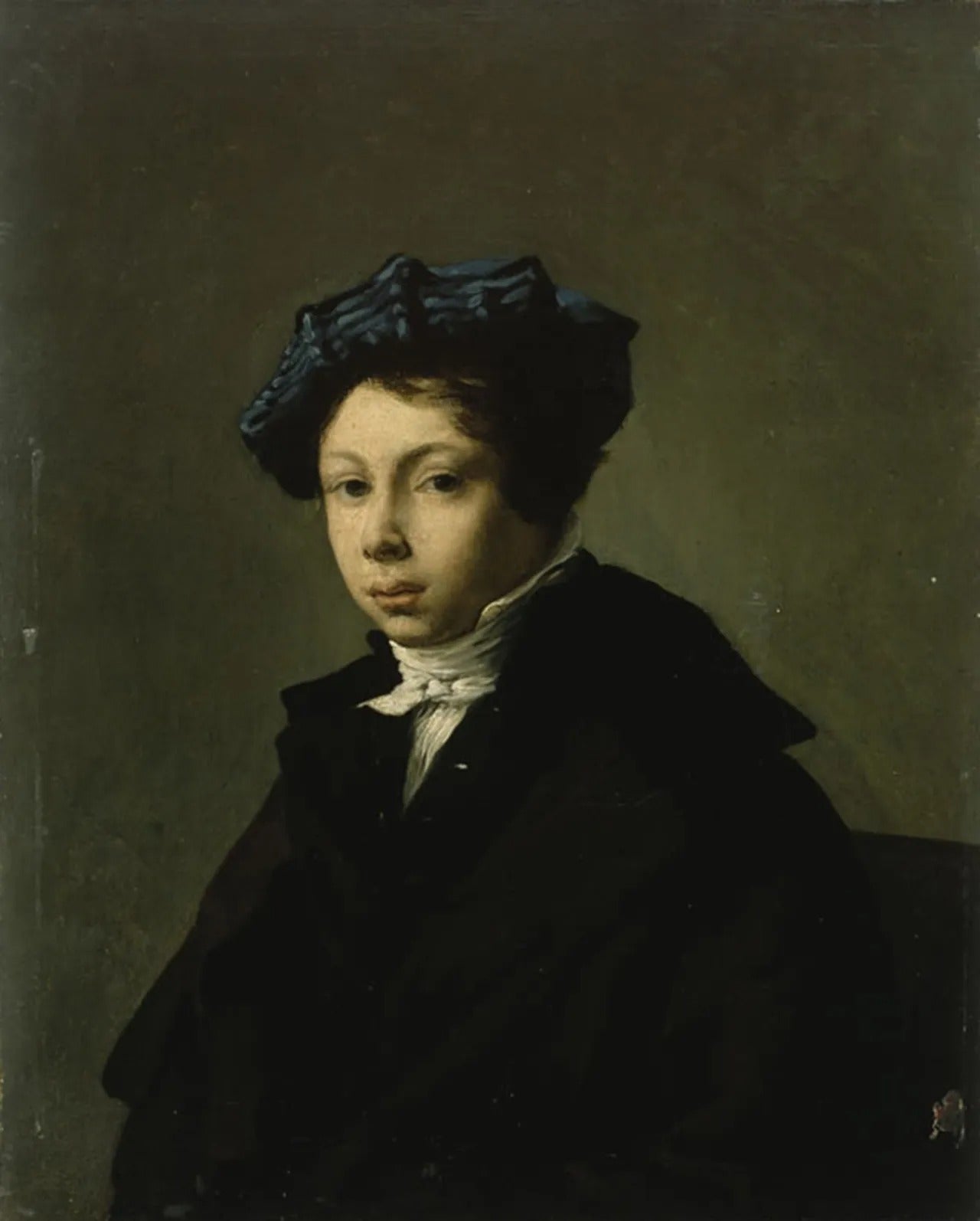 Reproduction du tableau « Portrait de jeune homme coiffé d'un béret bleu - Eugène Delacroix » par Alpha Reproduction en peinture à l’huile
