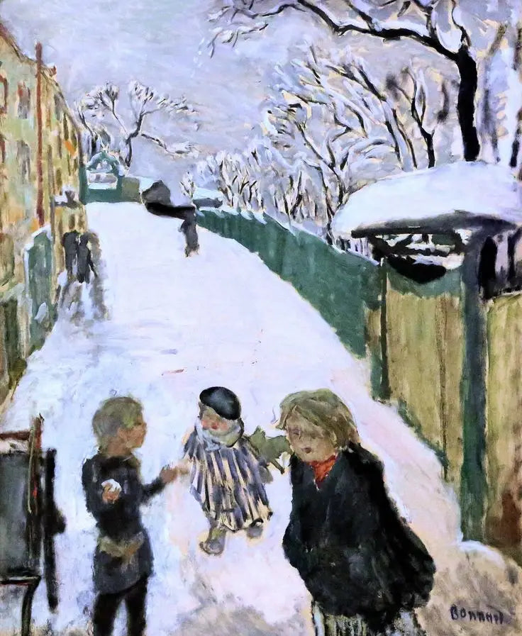 Reproduction du tableau « Rue sous la neige avec jeu d'enfants - Pierre Bonnard » par Alpha Reproduction en peinture à l’huile