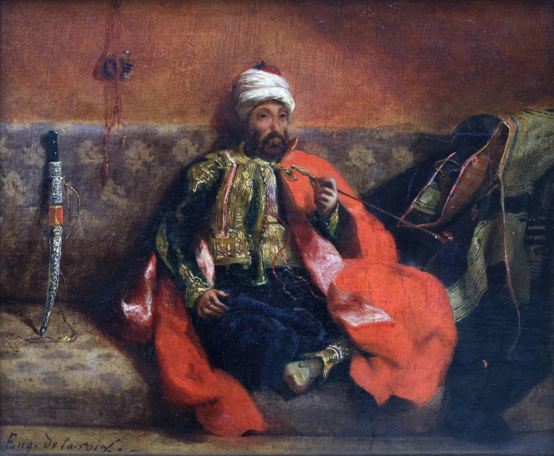 Reproduction du tableau « Turc fumant, assis sur un divan - Eugène Delacroix » par Alpha Reproduction en peinture à l’huile