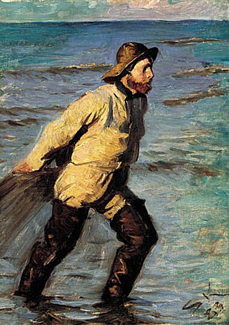 Un pêcheur tirant son filet sur la plage nord de Skagen. Étude. - Peder Severin Krøyer