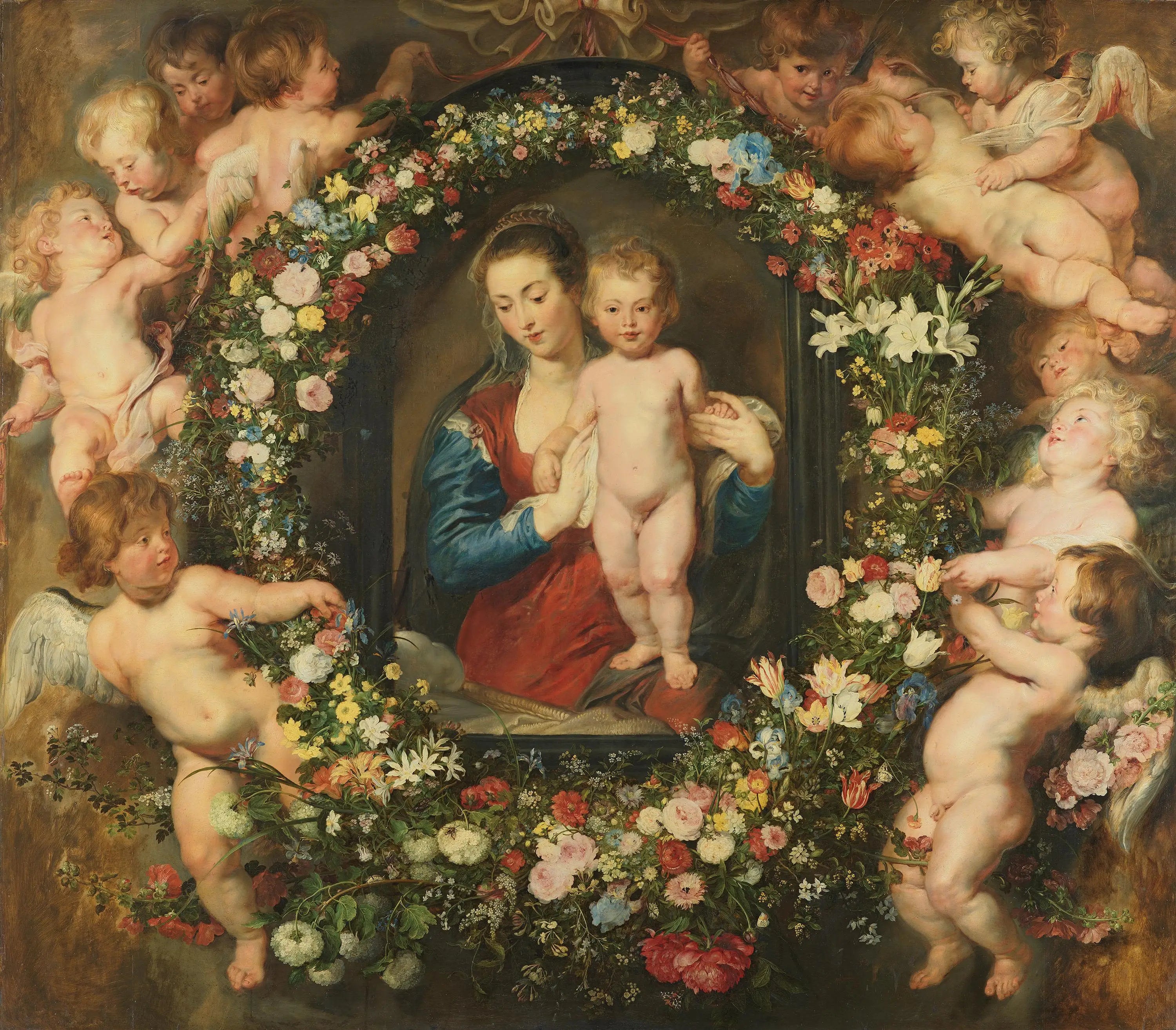 Vierge à l’Enfant entourée d’une guirlande de fleurs. - Peter Paul Rubens - Alpha Reproduction