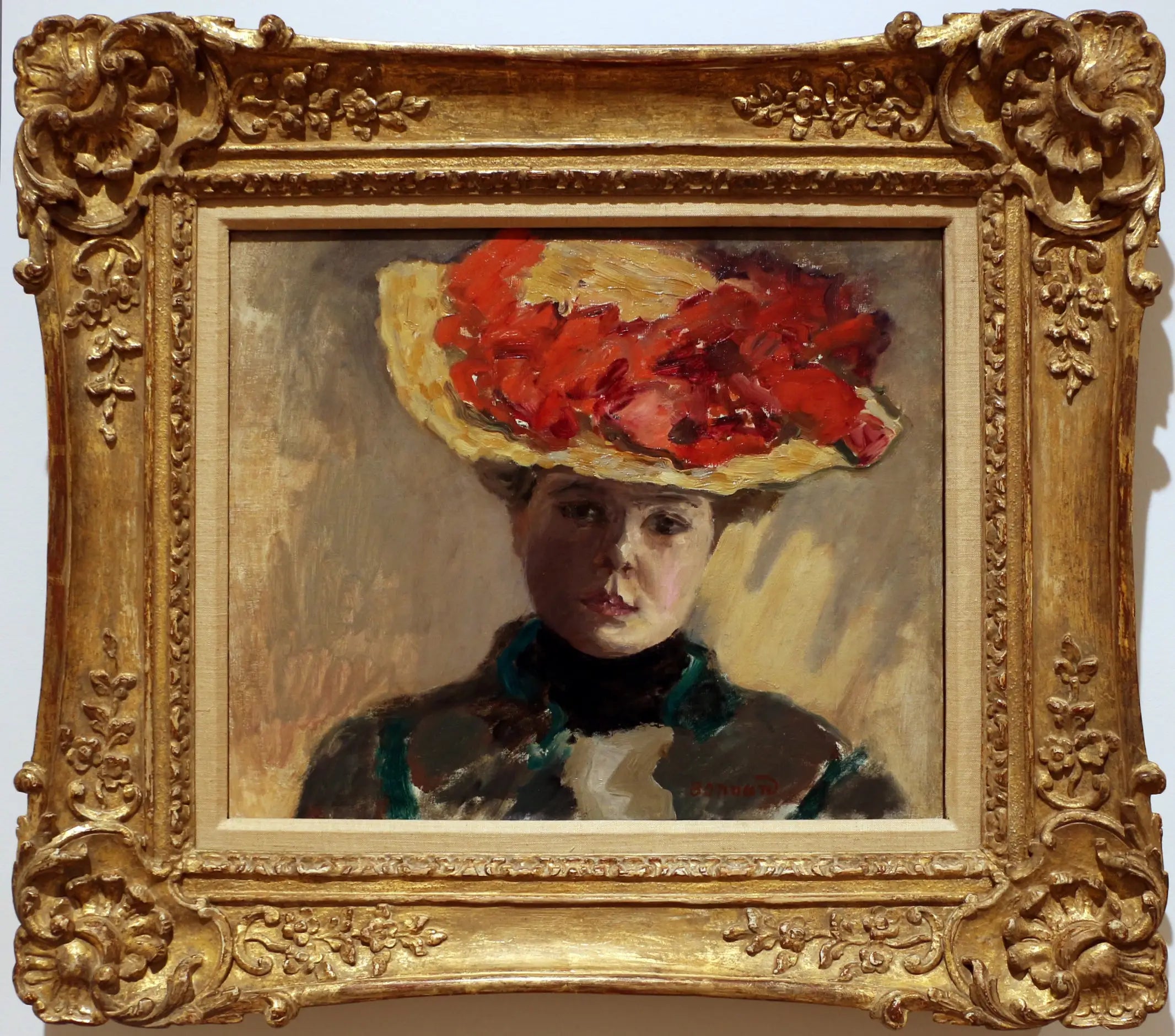 Reproduction du tableau « Femme au chapeau rouge - Pierre Bonnard » par Alpha Reproduction en peinture à l’huile
