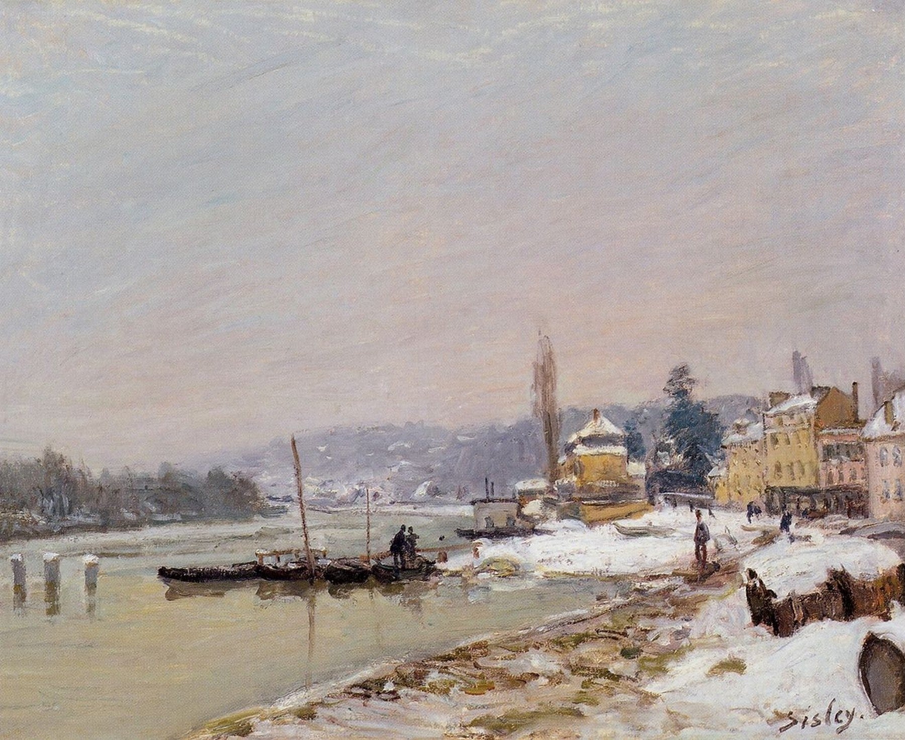 Reproduction du tableau « Port-Marly sous la neige - Alfred Sisley » par Alpha Reproduction en peinture à l’huile