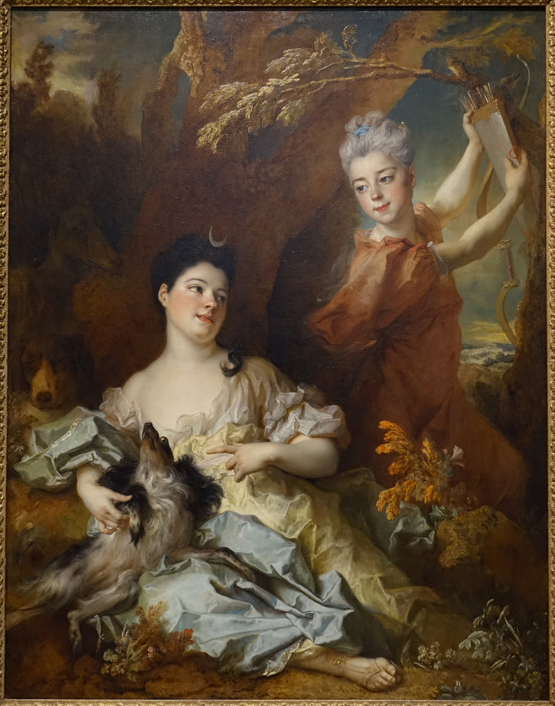 Portrait de la comtesse de Montsoreau et de sa sœur en Diane et une suivante - Nicolas de Largillière