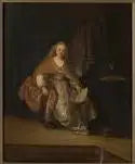 Reproduction du tableau « Saskia portant une riche robe en tant que Bathsheba (seule) avec la lettre de David - Rembrandt » par Alpha Reproduction en peinture à l’huile