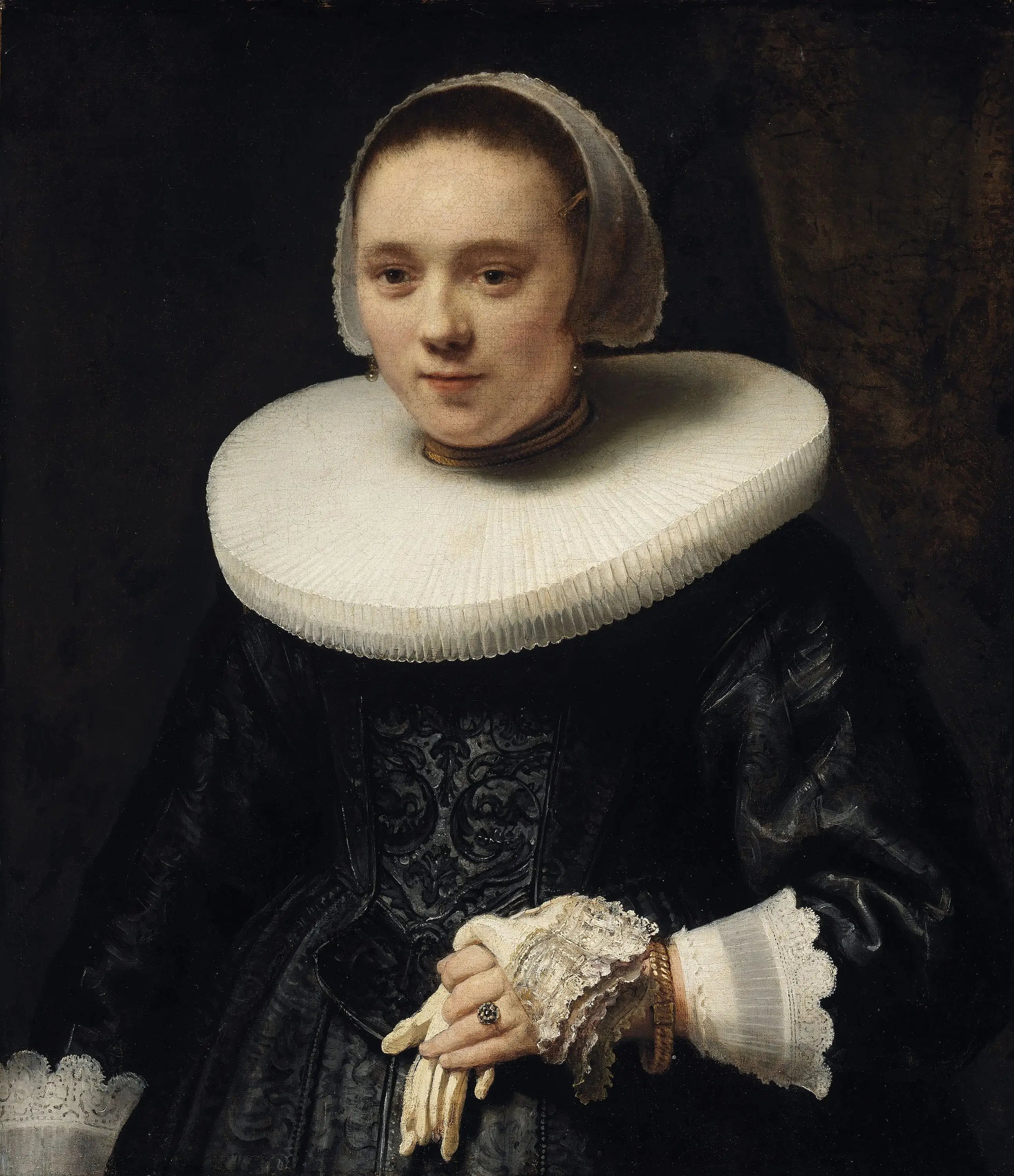 Reproduction du tableau « Portrait d'une femme avec des gants - Rembrandt » par Alpha Reproduction en peinture à l’huile
