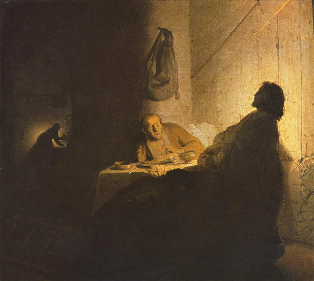 Reproduction du tableau « Les pèlerins d'Emmaüs - Rembrandt » par Alpha Reproduction en peinture à l’huile
