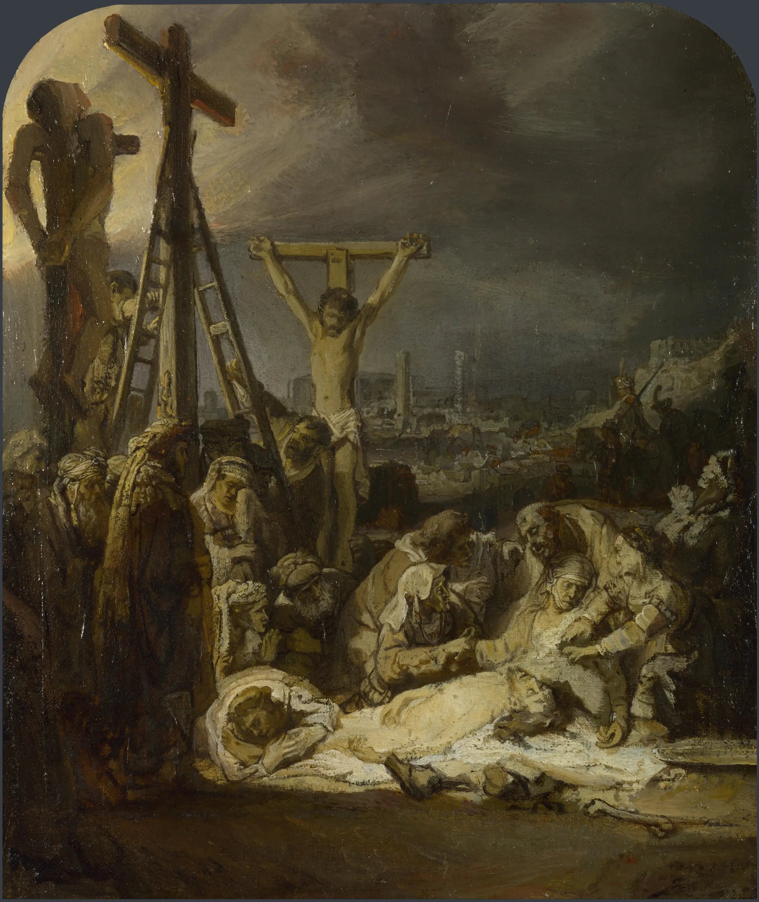 Reproduction du tableau « La lamentation sur le corps du Christ mort - Rembrandt » par Alpha Reproduction en peinture à l’huile
