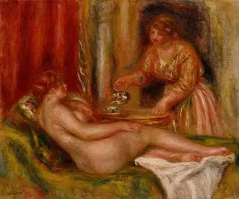 Reproduction du tableau « Nu allongé et serviteur servant le thé - Pierre-Auguste Renoir » par Alpha Reproduction en peinture à l’huile