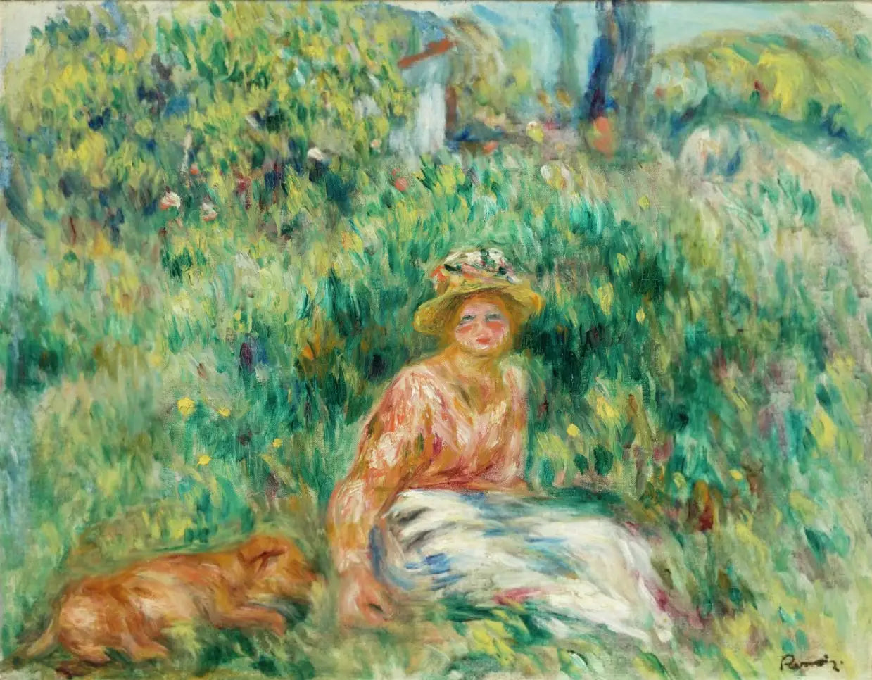 Reproduction du tableau « Femme et Rip dans l'herbe - Pierre-Auguste Renoir » par Alpha Reproduction en peinture à l’huile